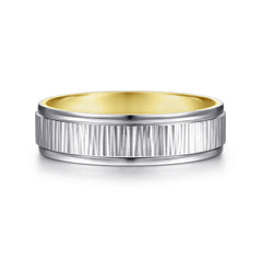 14K White-Yellow Gold 6mm Men's Wedding Band with Vertical Etching thumbnail 1