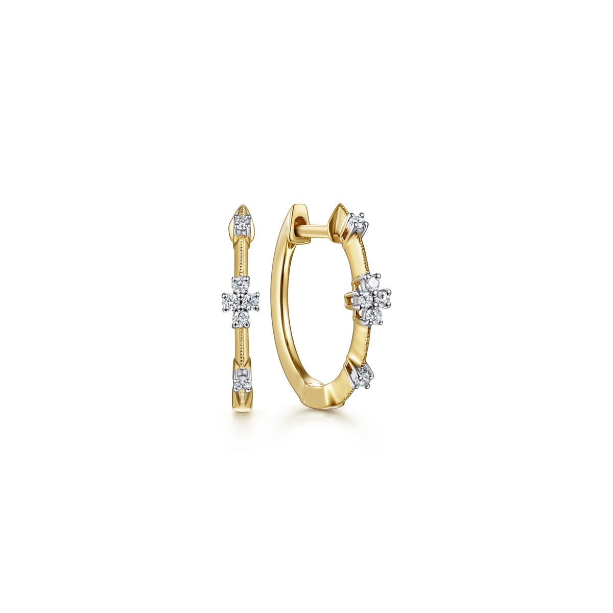 14K Yellow Gold Diamond Huggie Earrings, 15mm - View 1