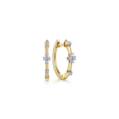 14K Yellow Gold Diamond Huggie Earrings, 15mm thumbnail 1