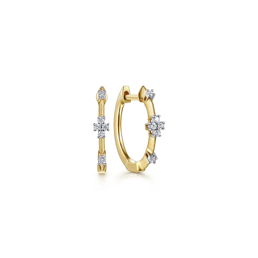 14K Yellow Gold Diamond Huggie Earrings, 15mm