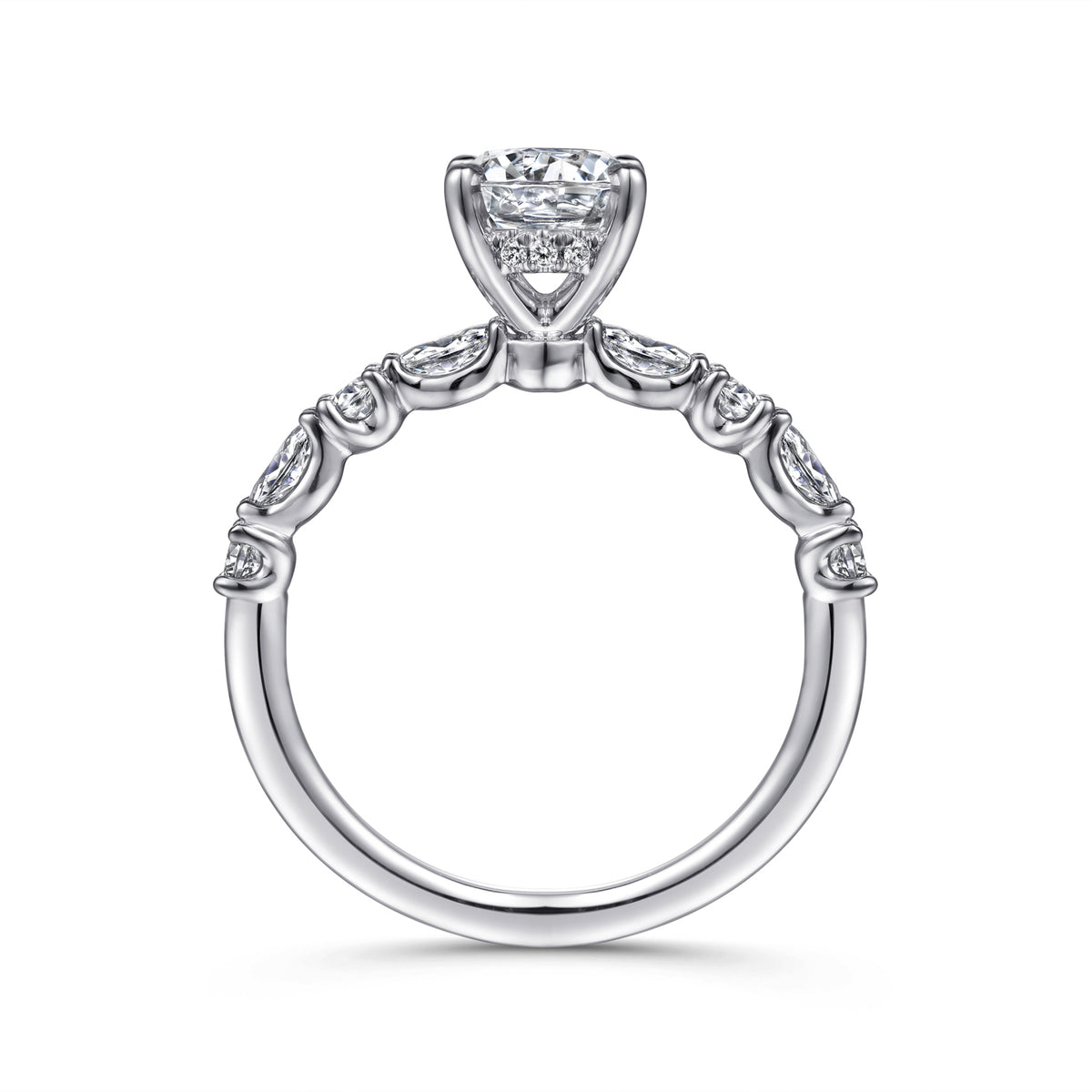 Contemporary 14K Gold Round Diamond Engagement Ring - 0.46 CTW - View 2