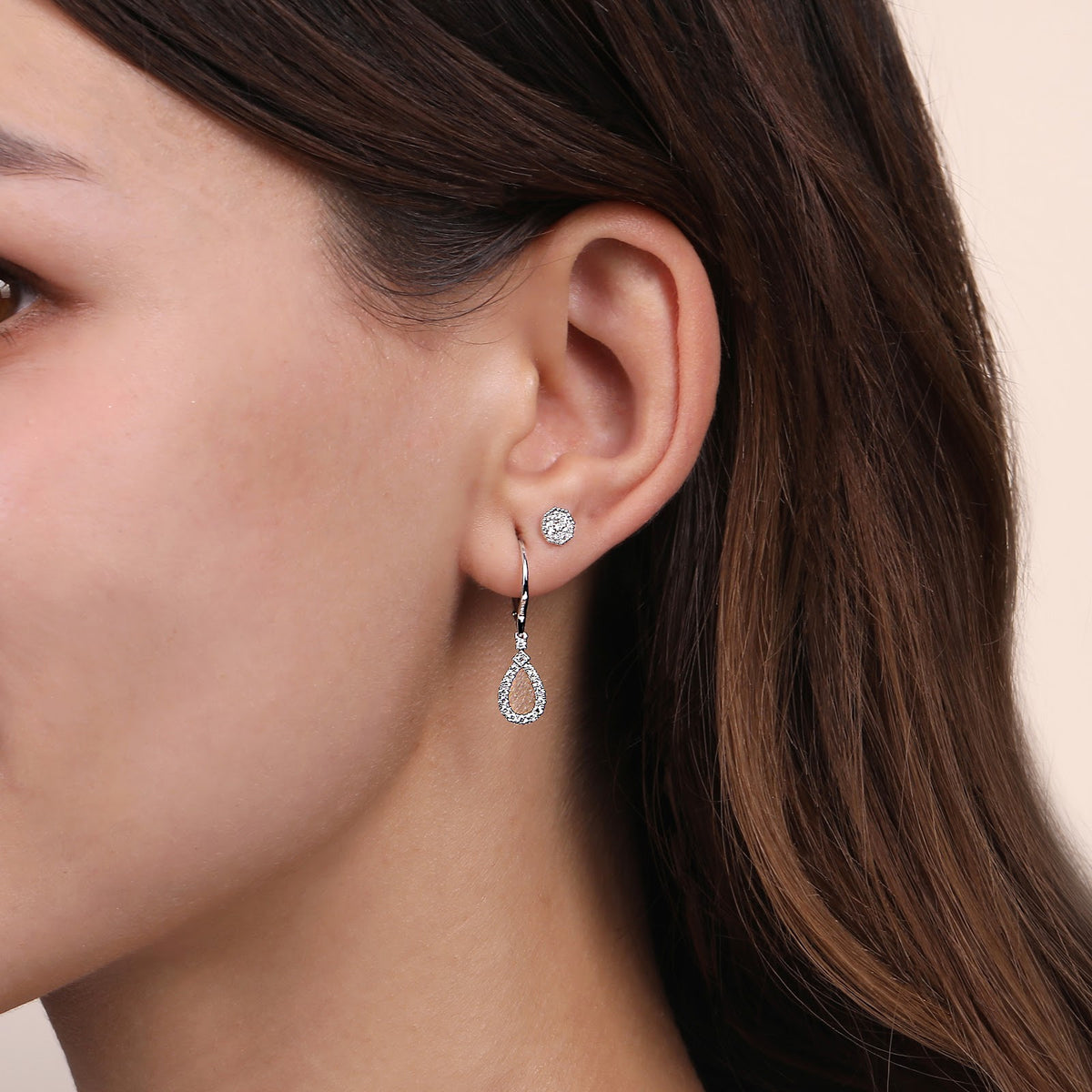 14K White Gold Pear Shaped Diamond Drop Earrings - View 3