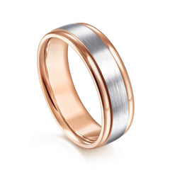 14K White-Rose Gold 7mm Two Tone Men's Wedding Band in Satin Finish thumbnail 3