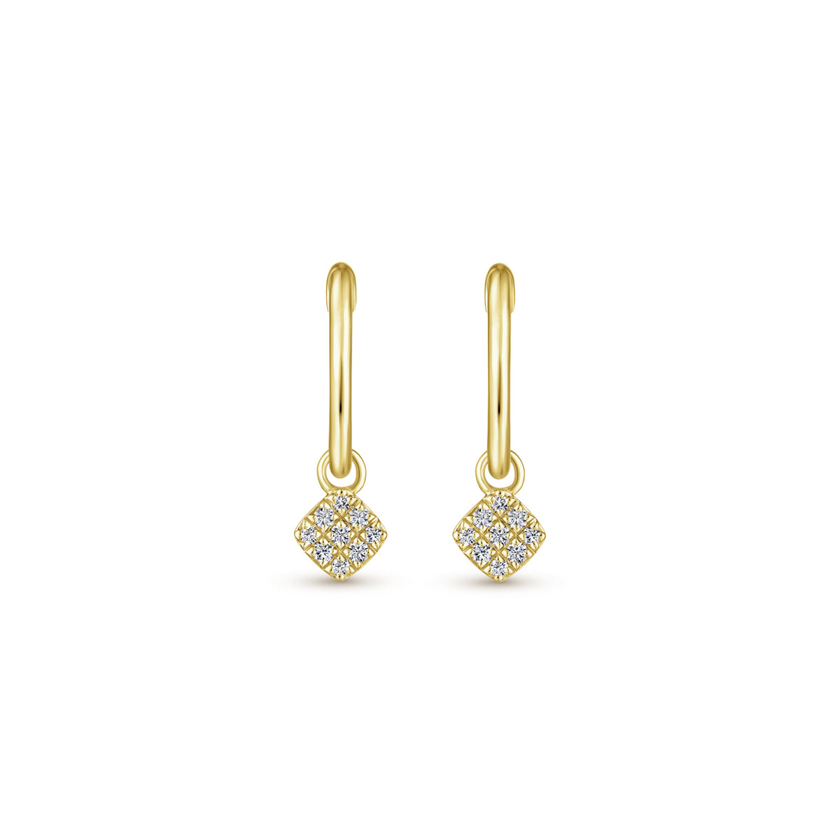 14K Yellow Gold Cushion Cut Pavé 10mm Diamond Drop Earrings - View 2