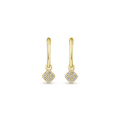 14K Yellow Gold Cushion Cut Pavé 10mm Diamond Drop Earrings thumbnail 2