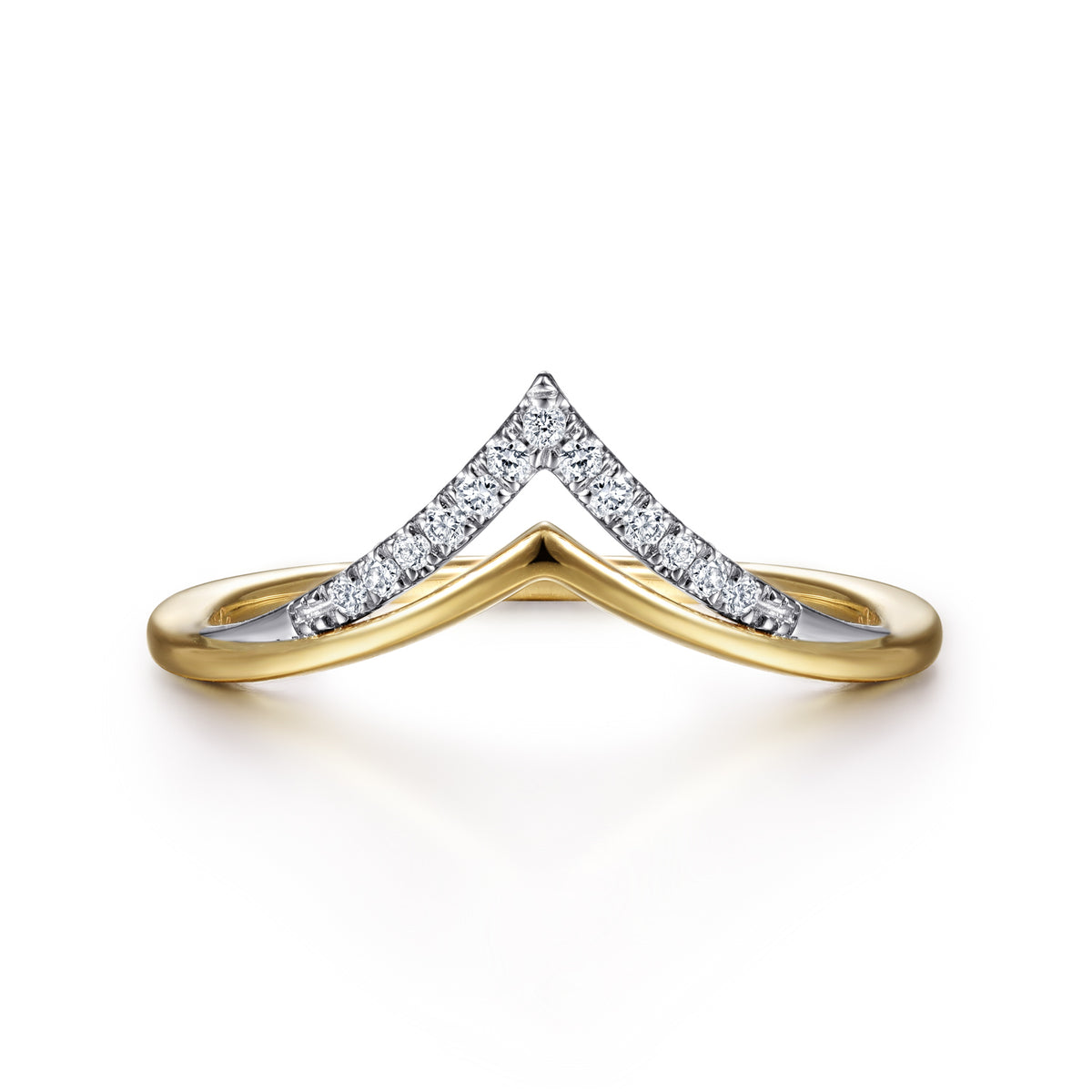 14K White & Yellow Gold Diamond Chevron Ring - View 1