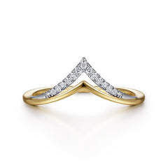 14K White & Yellow Gold Diamond Chevron Ring thumbnail 1