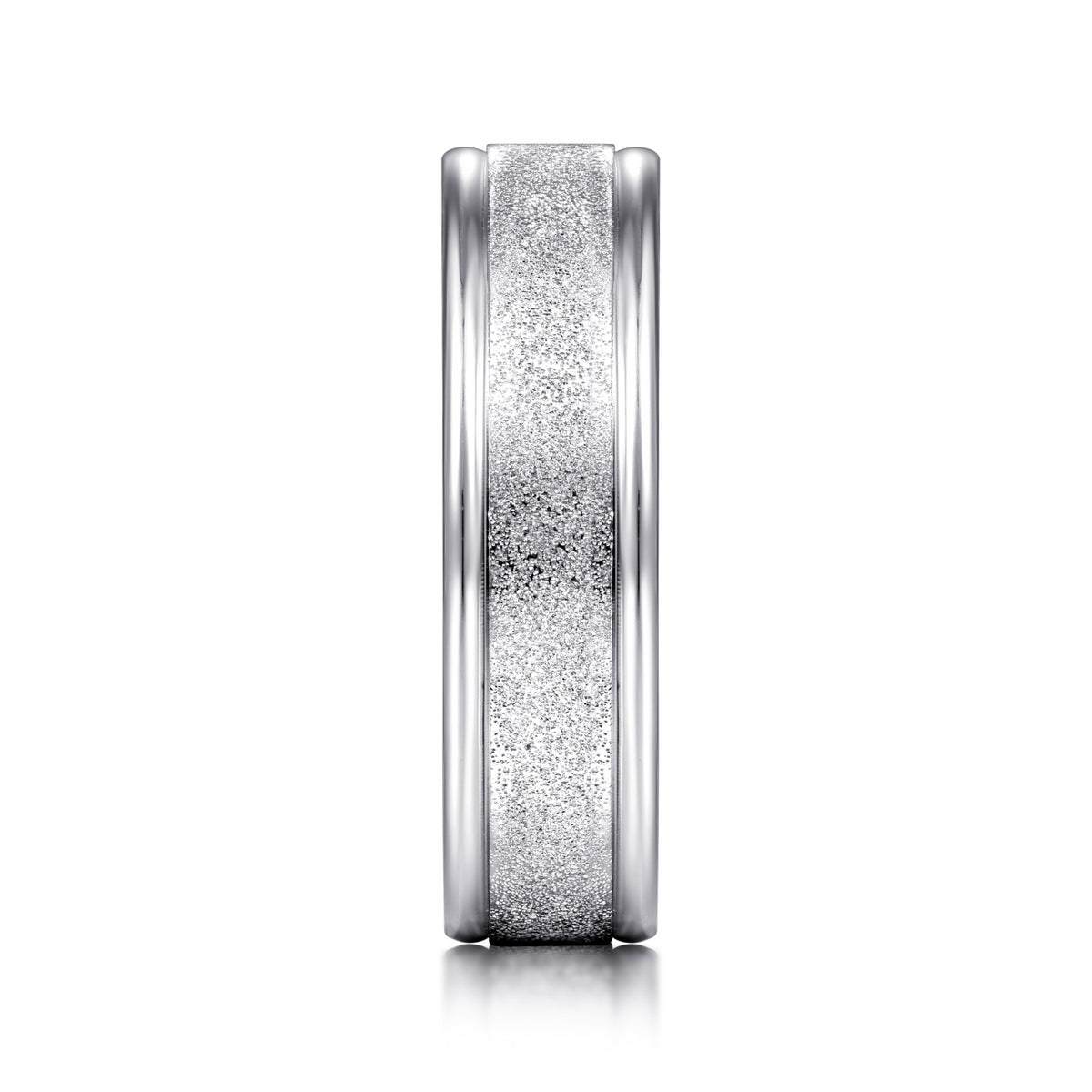 14K White Gold 6mm Men's Wedding Band in Sand Blast Finish - View 4
