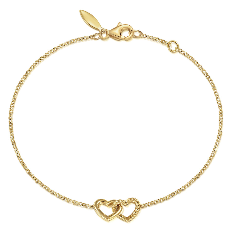 14K Yellow Gold Hearts Chain Bracelet