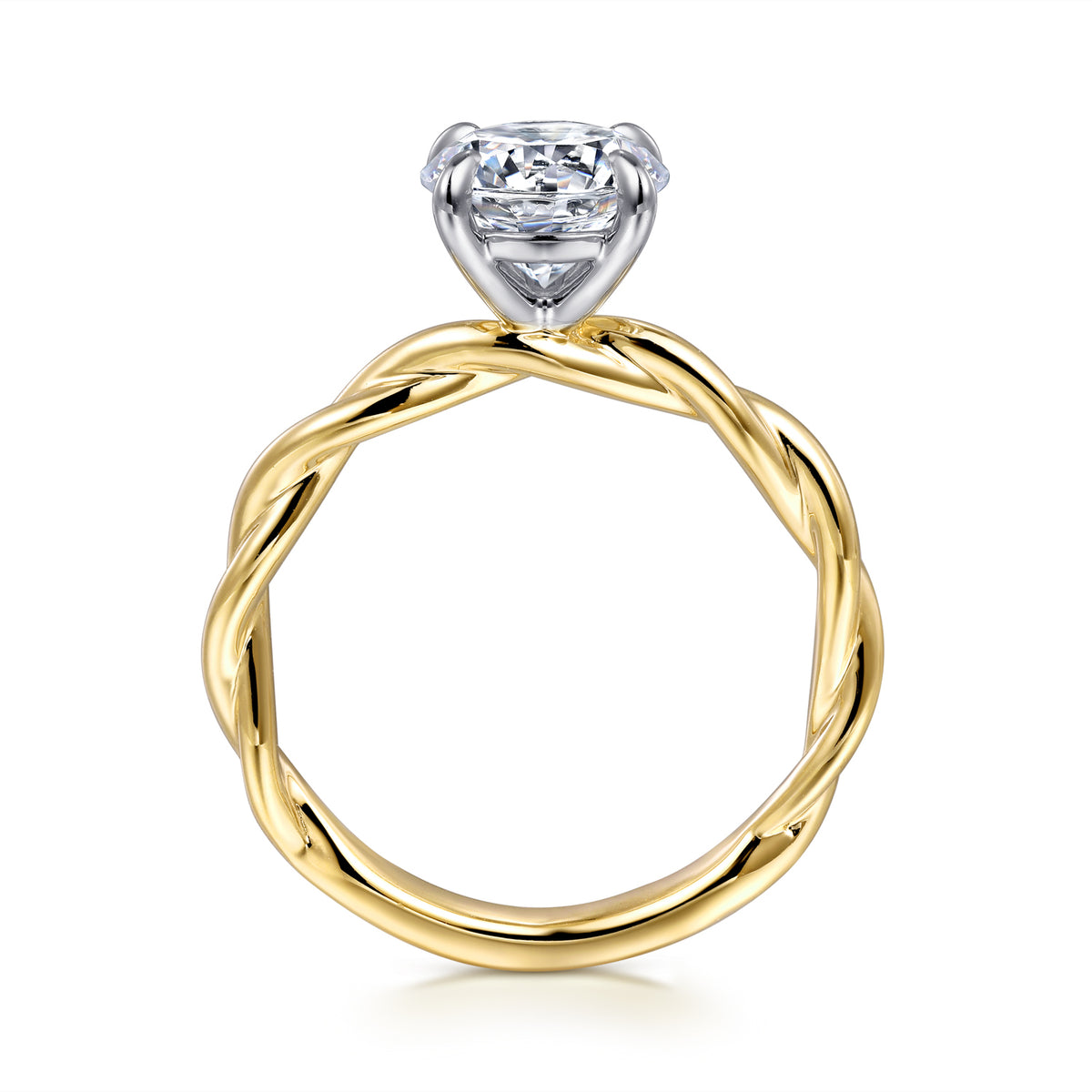 14K White-Yellow Gold Twisted Round Diamond Engagement Ring - View 2