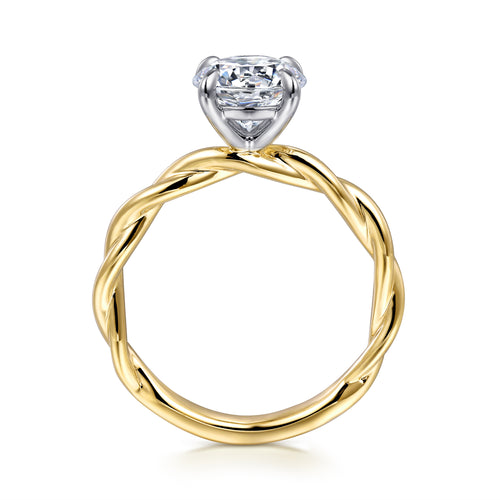 Bague de fiançailles en or blanc-jaune 14 carats, torsadée, avec diamant rond