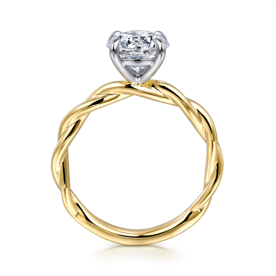14K White-Yellow Gold Twisted Round Diamond Engagement Ring