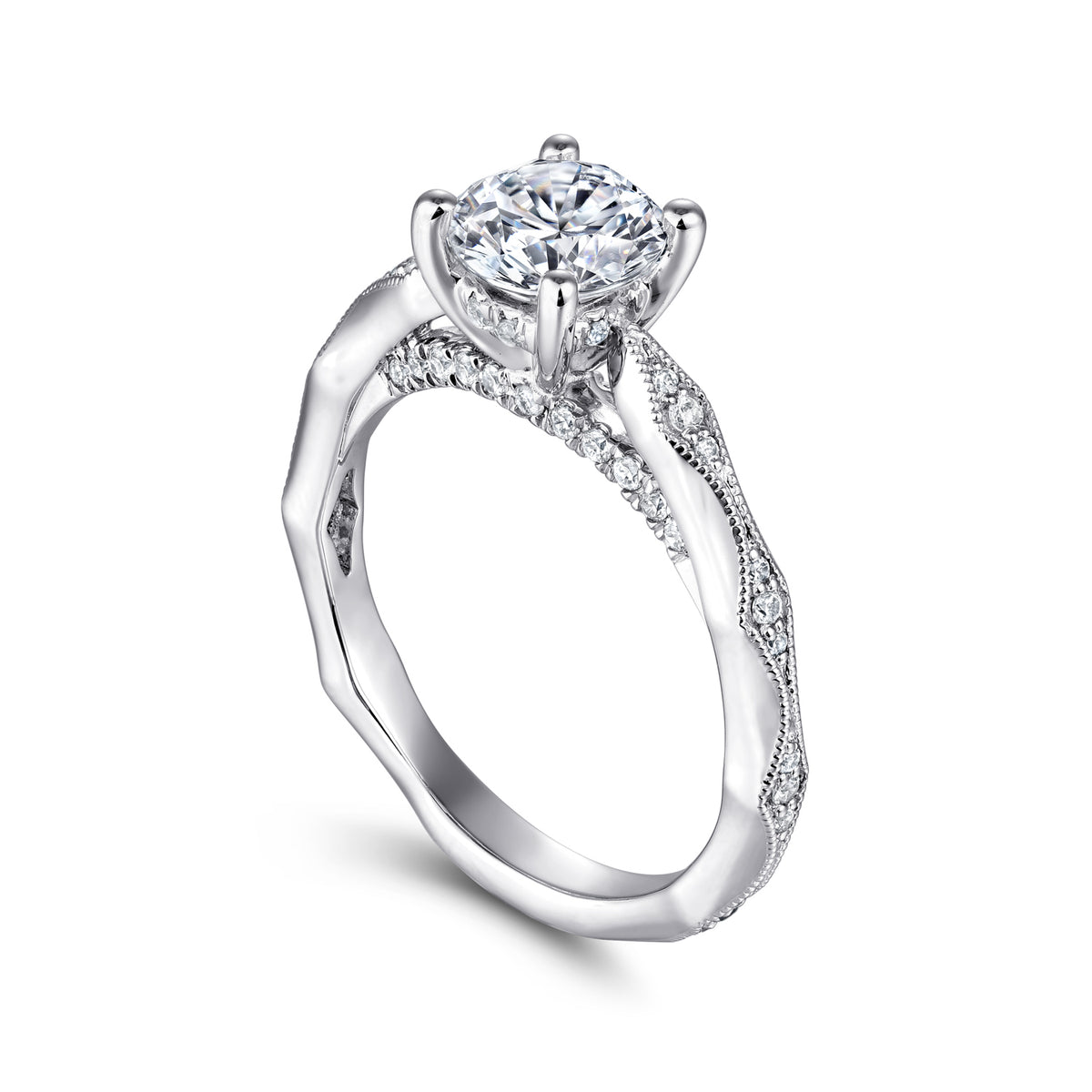 Victorian 14K Gold Round Diamond Engagement Ring - 0.25 CTW - View 3