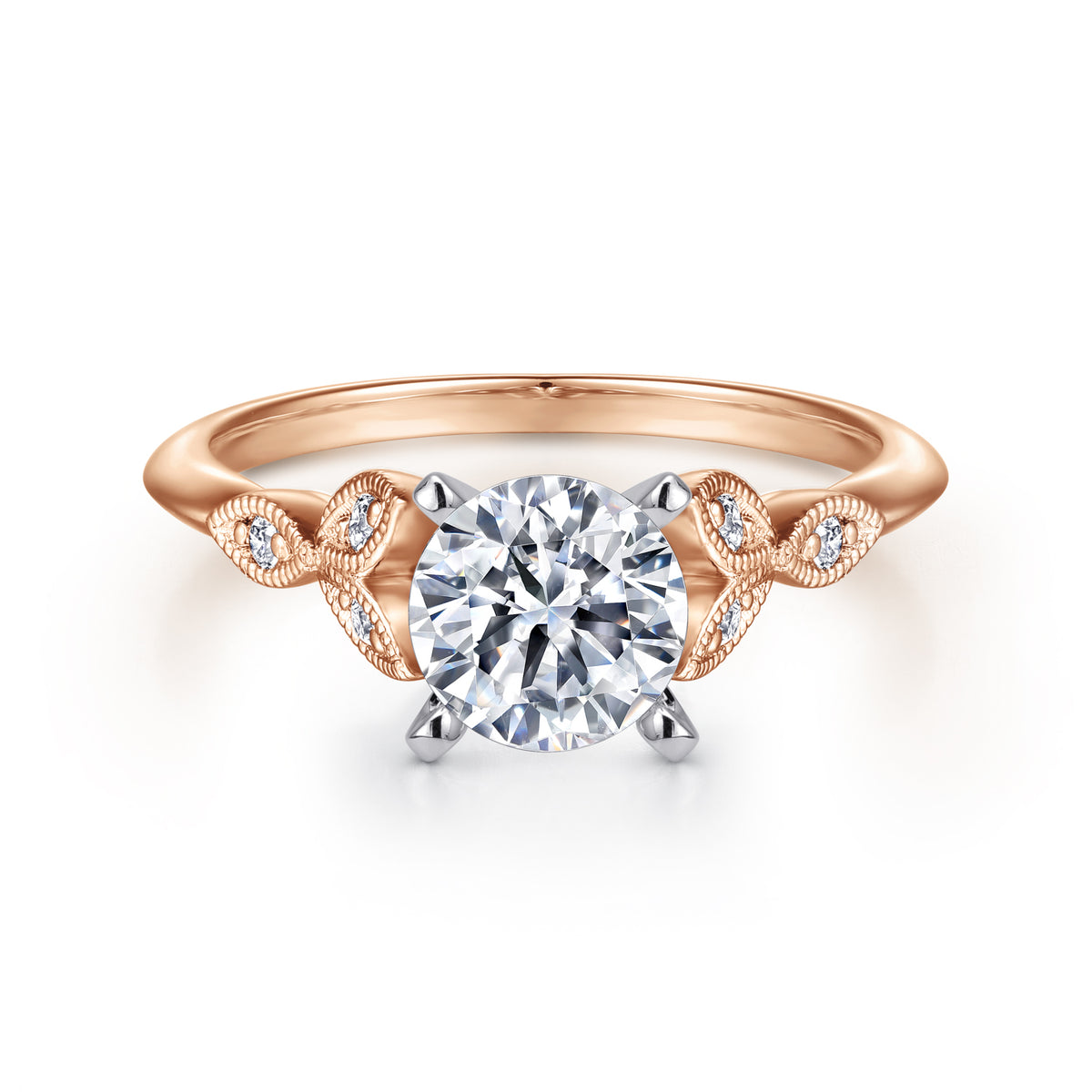 Vintage Inspired 14K White-Rose Gold Split Shank Round Diamond Engagement Ring - View 1
