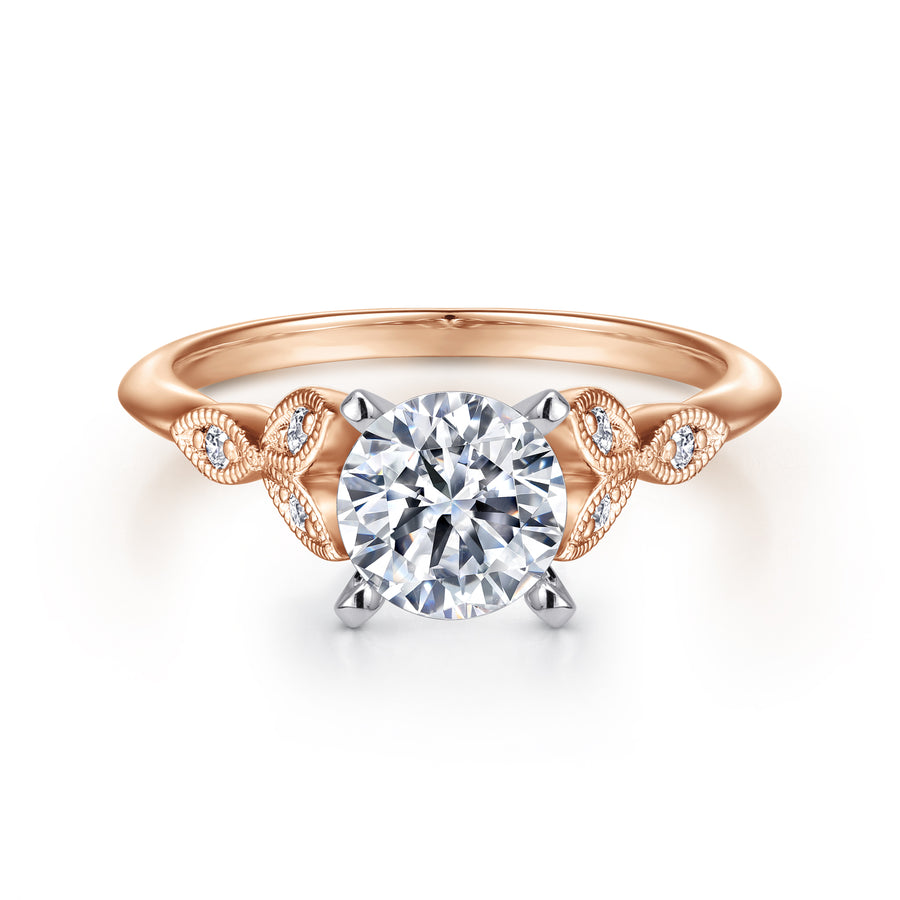 Vintage Inspired 14K White-Rose Gold Split Shank Round Diamond Engagement Ring