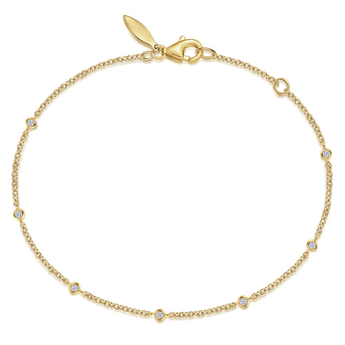 Bracelet chaîne en or jaune 14 carats serti de diamants