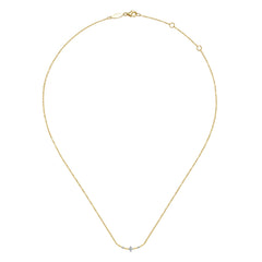 14K Yellow Gold Curved Bar Necklace with Diamond Stations thumbnail 2