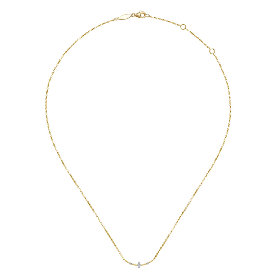 14K Yellow Gold Curved Bar Necklace with Diamond Stations