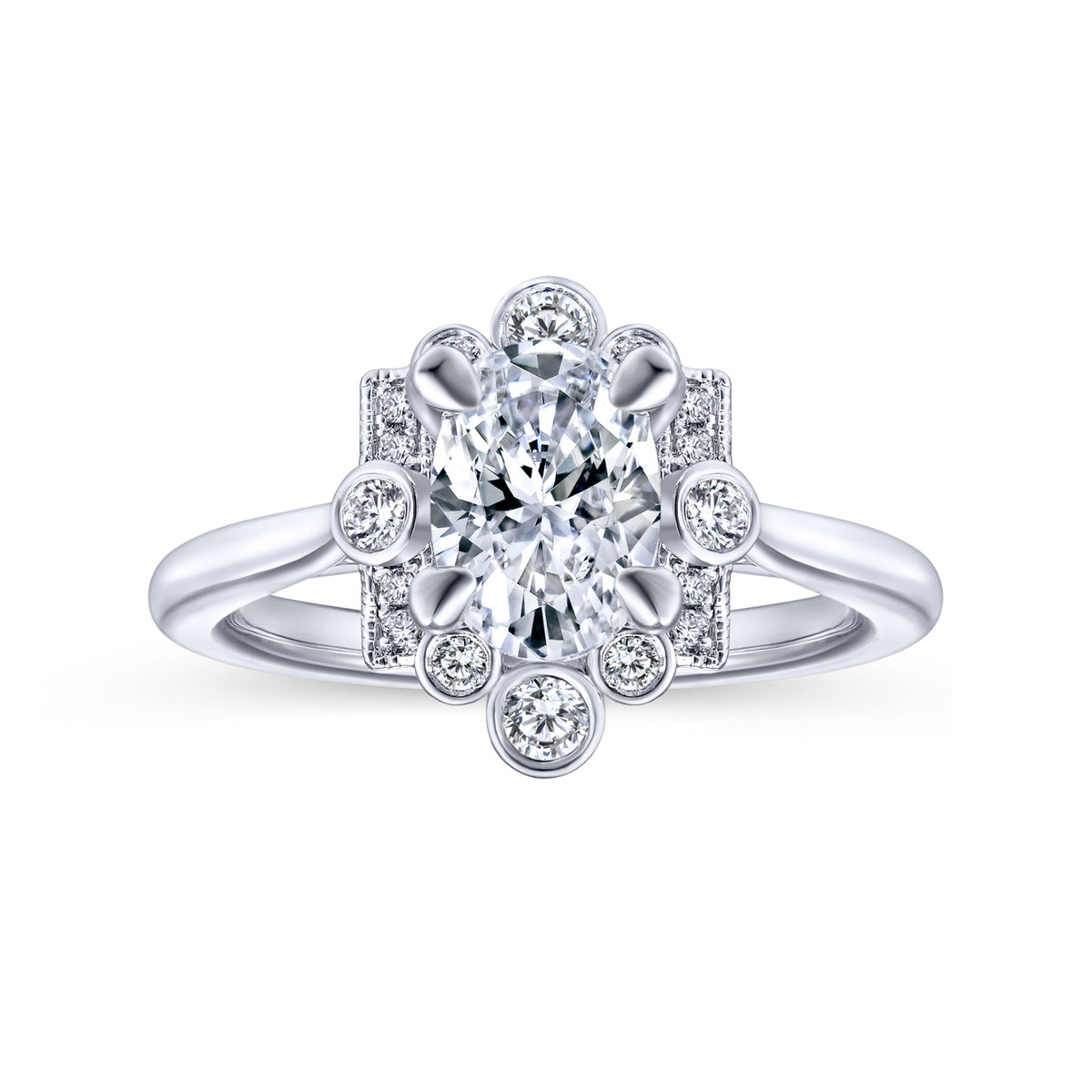 Art Deco Oval Halo Diamond Engagement Ring - View 5