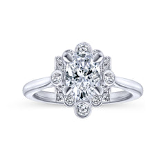 Art Deco Oval Halo Diamond Engagement Ring thumbnail 5