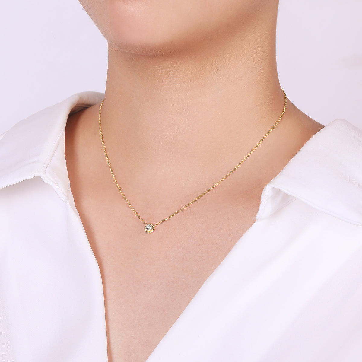 14K Yellow Gold Beaded Round Bezel Set Diamond Pendant Necklace - View 3