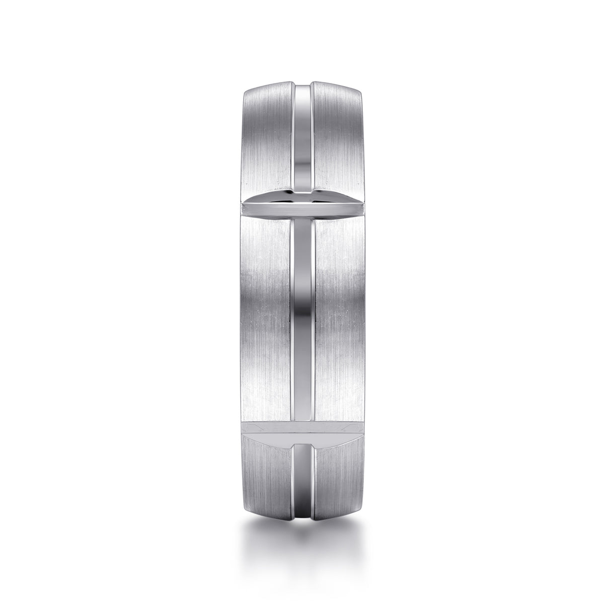 14K White Gold 6mm Carved Station Men's Wedding Band in Satin Finish - View 4