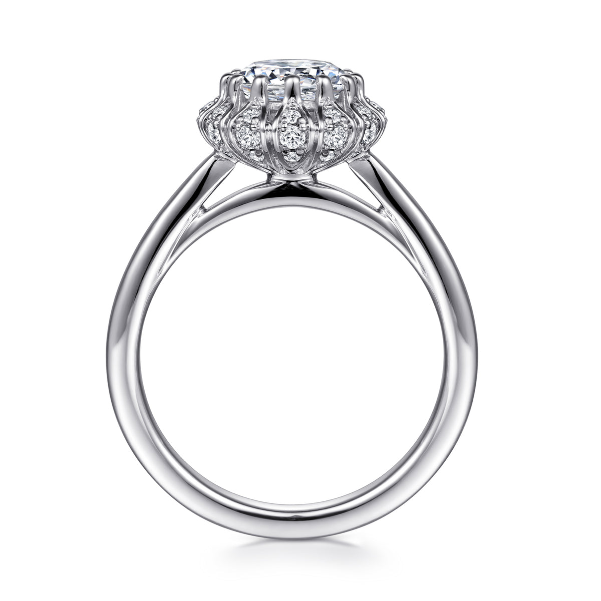 Contemporary Round Halo Diamond Engagement Ring - View 2