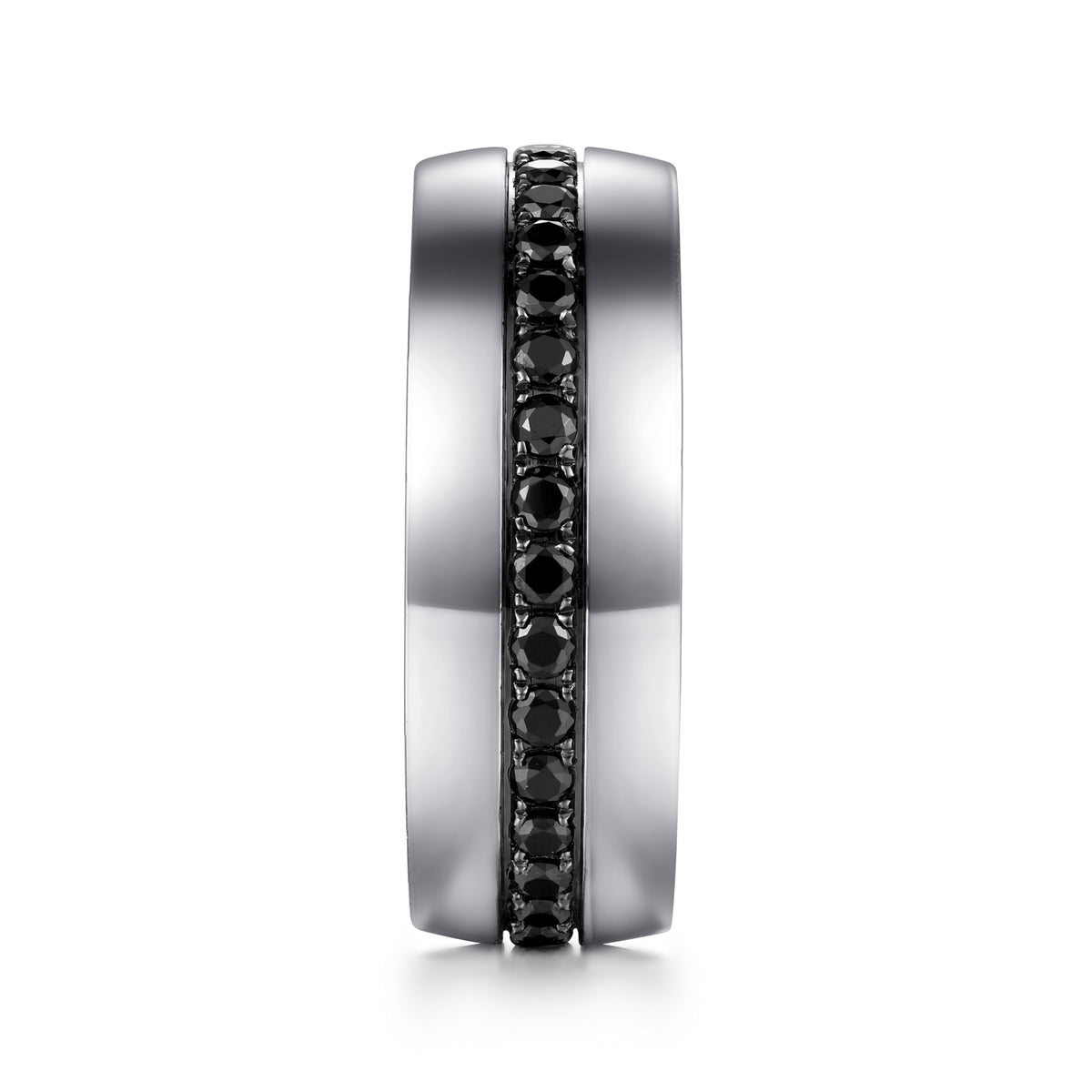 14K White Gold and Black Diamond Men's Band in High Polished Finish - View 4