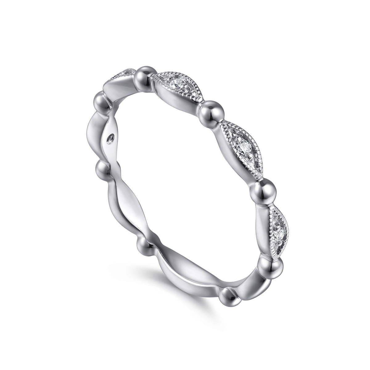 14K White Gold Diamond Stackable Ring - View 3