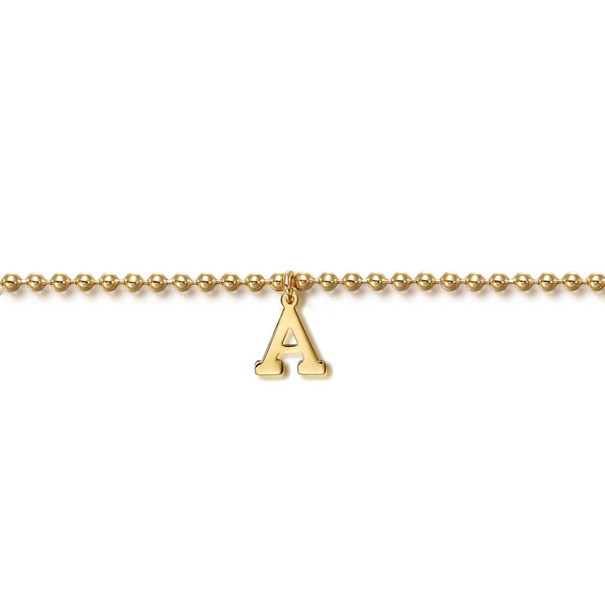 14K Yellow Gold Beaded Initial A Bracelet - View 2