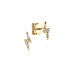 14K Yellow Gold Diamond Lightning Bolt Stud Earrings thumbnail 1