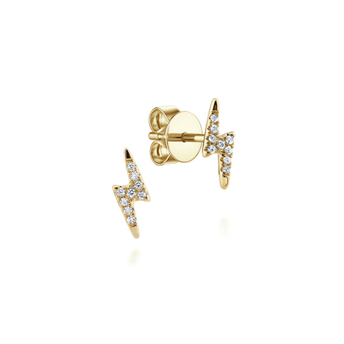Boucles d’oreilles puces en or jaune 14 carats serties de diamants en forme d’éclair