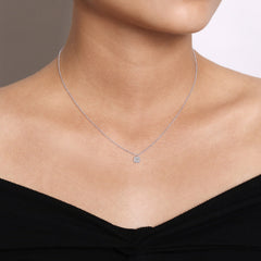 14K White Gold Cushion Halo Round Diamond Pendant Necklace thumbnail 3