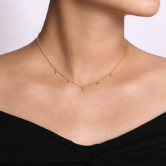 14K Yellow Gold Beaded Station Droplet Necklace thumbnail 3