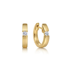 14K Yellow Gold White Sapphire Huggie Earrings in Size 15mm thumbnail 1