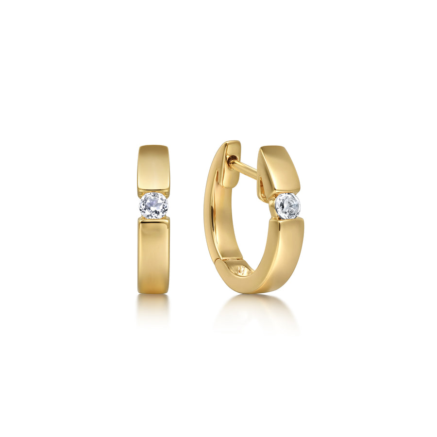 14K Yellow Gold White Sapphire Huggie Earrings in Size 15mm