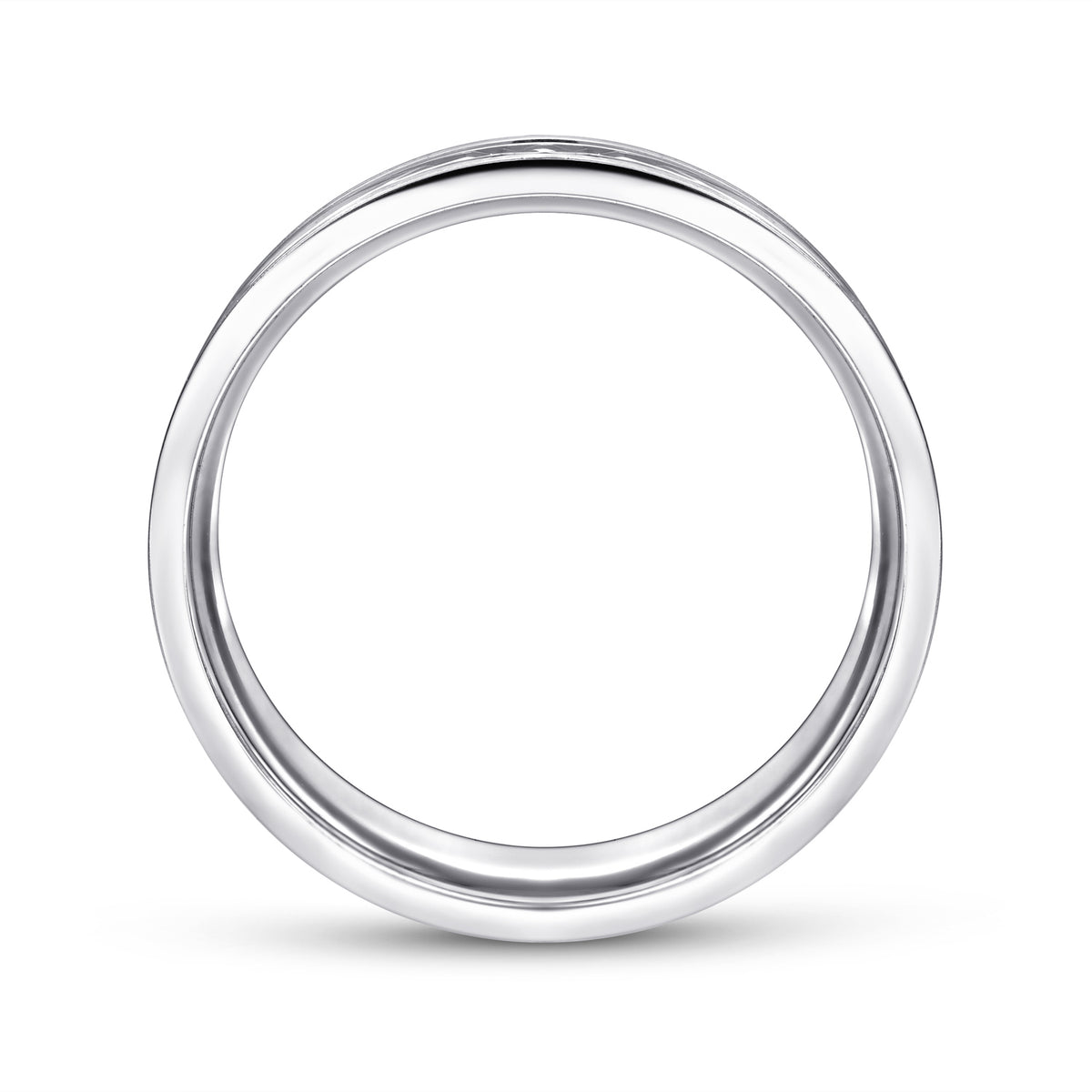 14K White Gold 7mm Diamond Cut Center Men's Wedding Band in Satin Finish - View 2