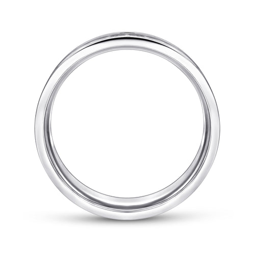 Alliance pour homme en or blanc 14 carats, largeur 7 mm, avec motif diamant central et finition satinée