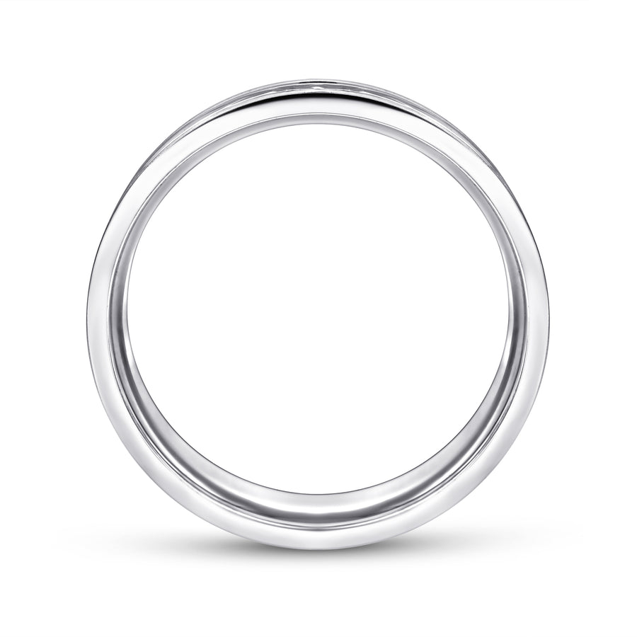 14K White Gold 7mm Diamond Cut Center Men's Wedding Band in Satin Finish