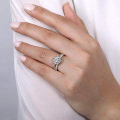 Hexagonal Halo Round Diamond Engagement Ring thumbnail 6