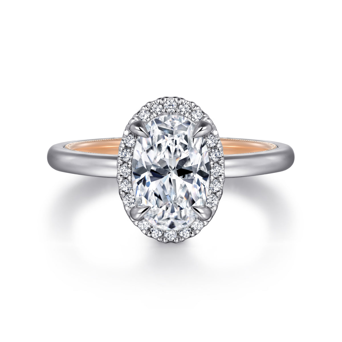 Contemporary Oval Halo Diamond Engagement Ring - View 1
