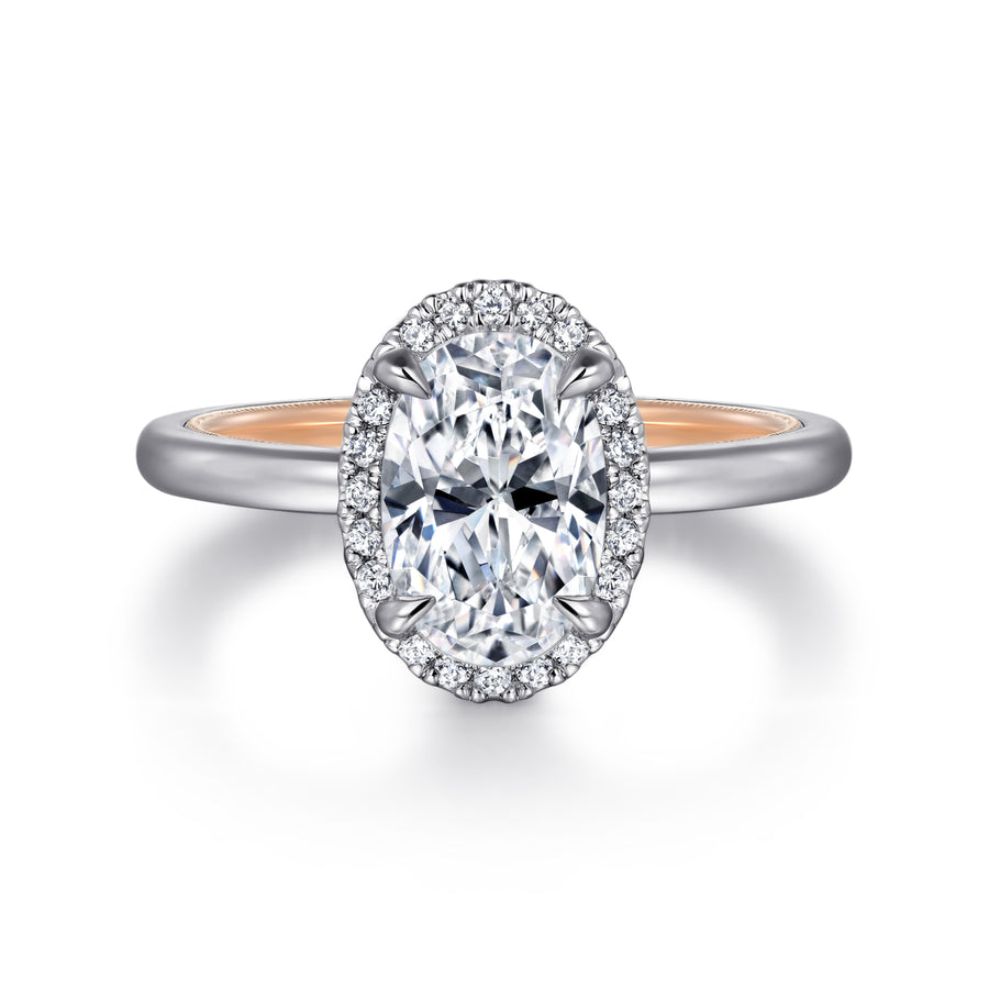 Contemporary Oval Halo Diamond Engagement Ring