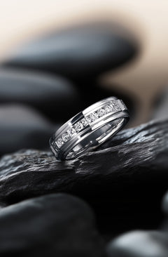 14K White Gold Diamond Men's Wedding Ring in Sand Blast Finish thumbnail 6