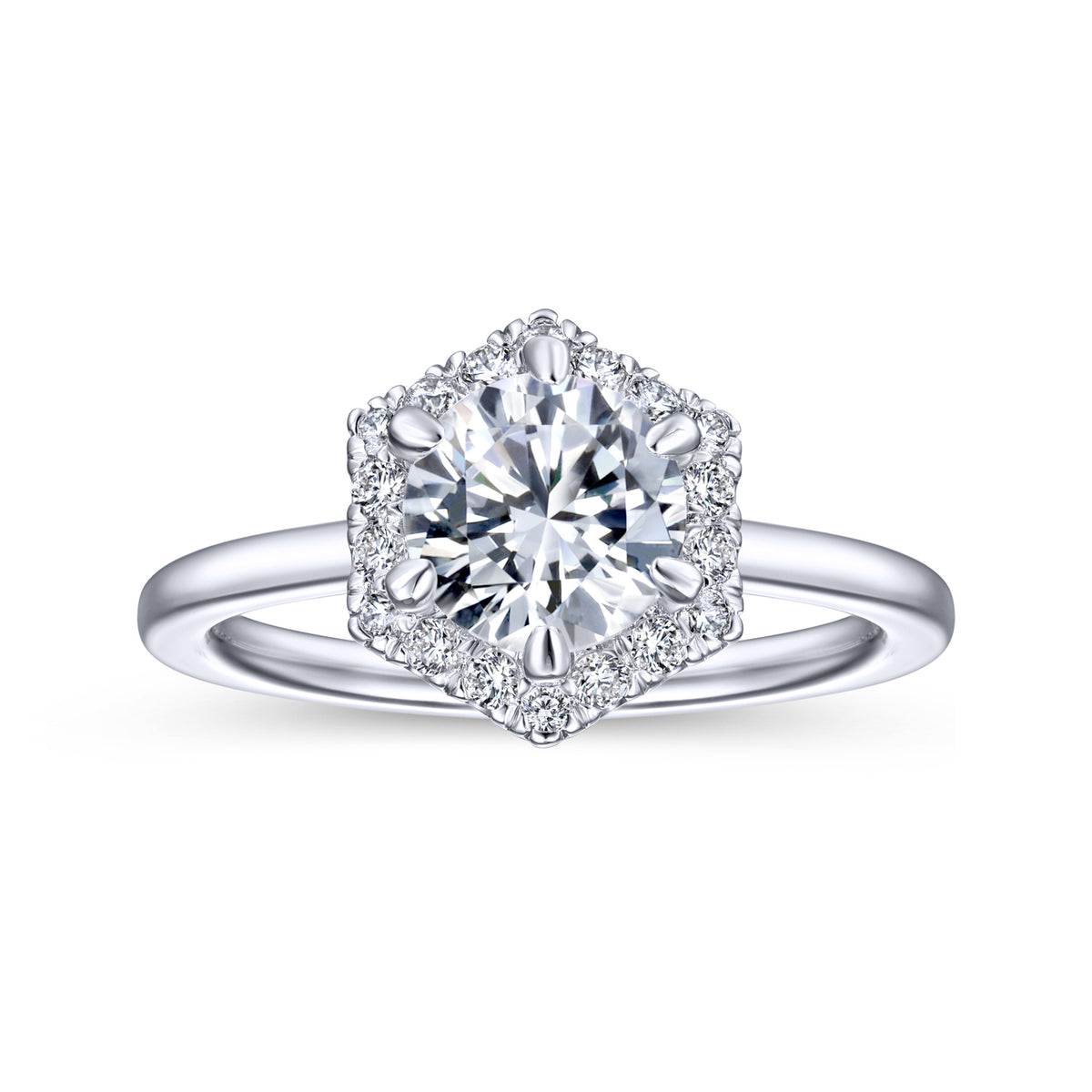 Hexagonal Halo Round Diamond Engagement Ring - View 4