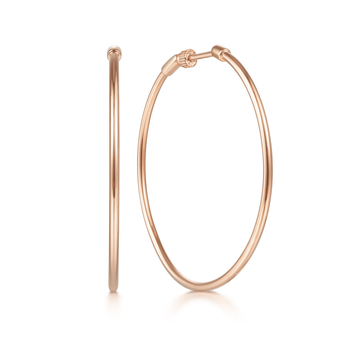 14K Rose Gold 40mm Round Classic Hoop Earrings - View 1