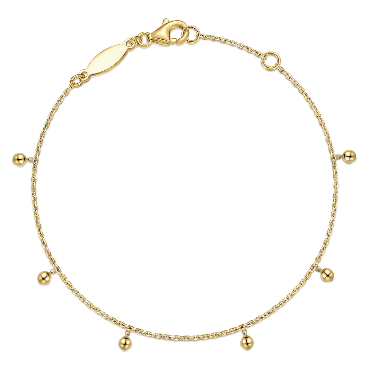14K Yellow Gold Chain Bracelet with Metal Bead Drops - View 1
