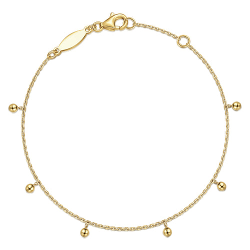 Bracelet chaîne en or jaune 14 carats avec perles métalliques pendantes