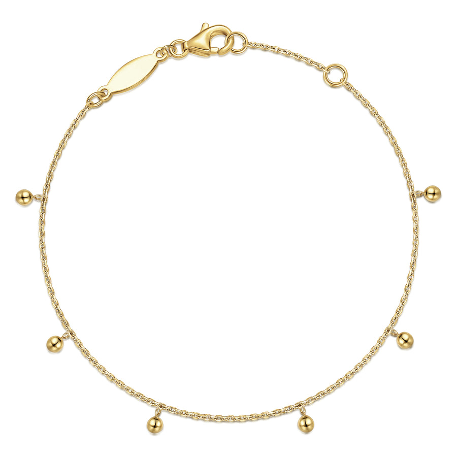 14K Yellow Gold Chain Bracelet with Metal Bead Drops
