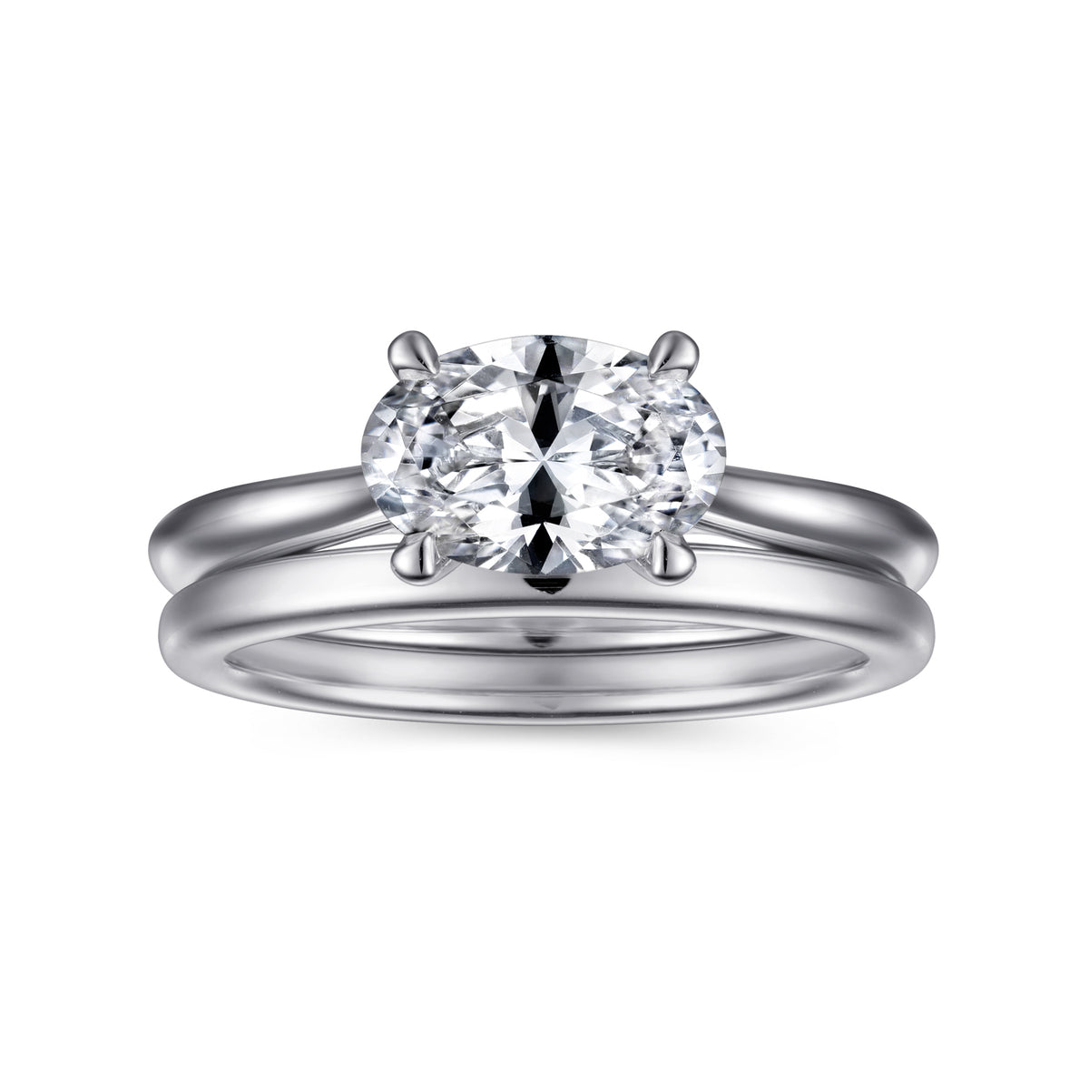 East-West Oval Solitaire Diamond Engagement Ring - View 4