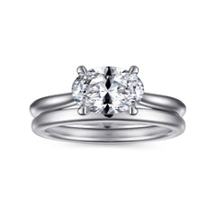 East-West Oval Solitaire Diamond Engagement Ring thumbnail 4